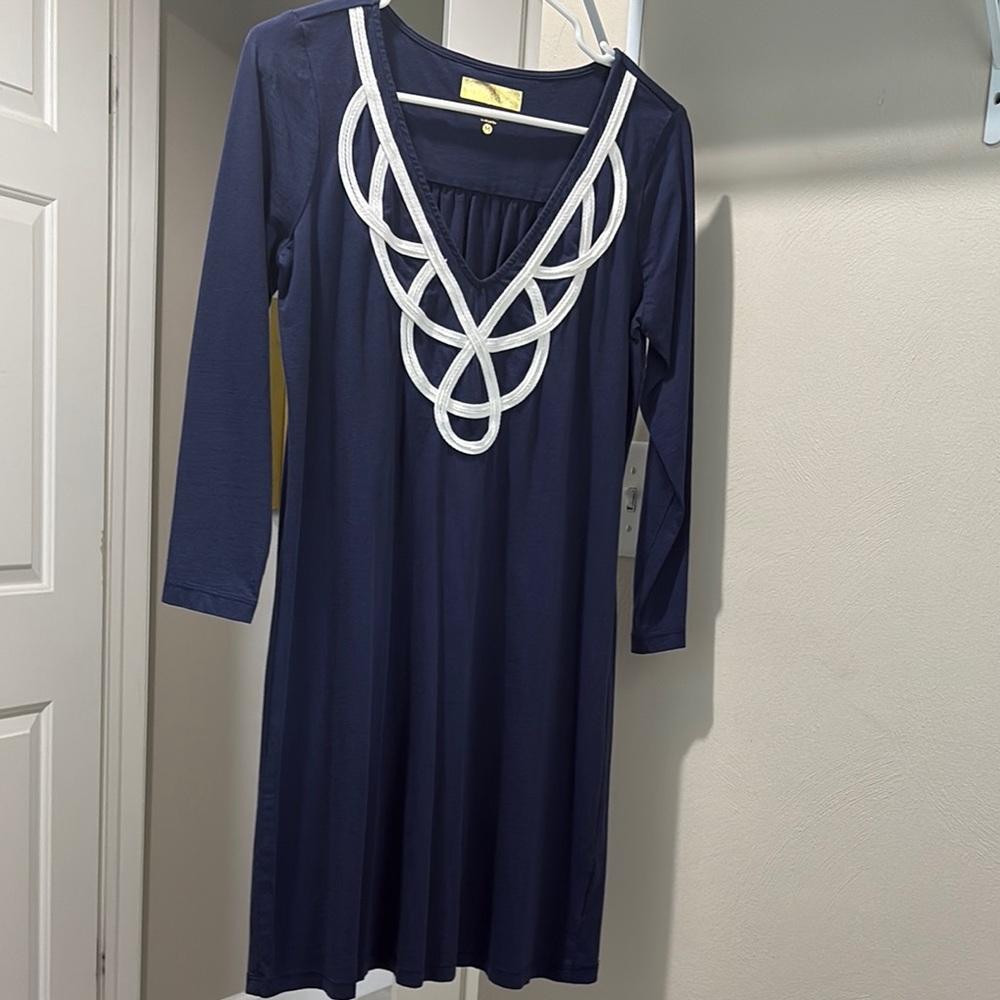 EUC Lilly Pulitzer Navy Blue Dress with White Trim
